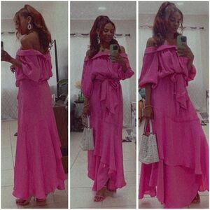 VALTADOROS Mykonos Athens Off-Shoulder Maxi Dress - Hot Pink - Size Small